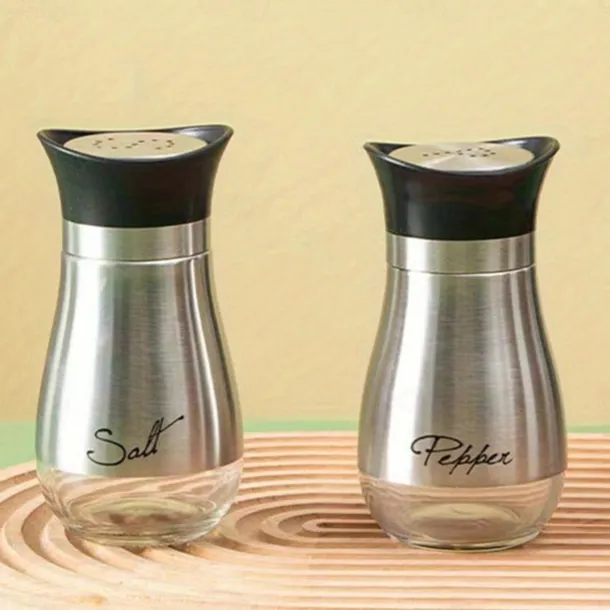 2pcs Refillable Salt & Pepper Shakers Set - Stainless Steel Lid Container for Home, Restaurant, and Picnic - 3.4oz Kitchen Accessories