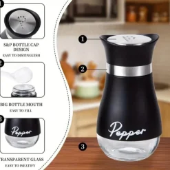 2pcs Refillable Salt & Pepper Shakers Set - Stainless Steel Lid Container for Home, Restaurant, and Picnic - 3.4oz Kitchen Accessories