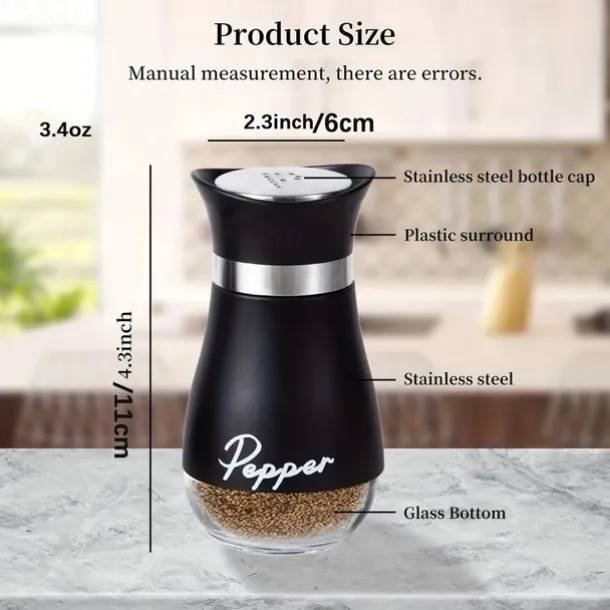 2pcs Refillable Salt & Pepper Shakers Set - Stainless Steel Lid Container for Home, Restaurant, and Picnic - 3.4oz Kitchen Accessories