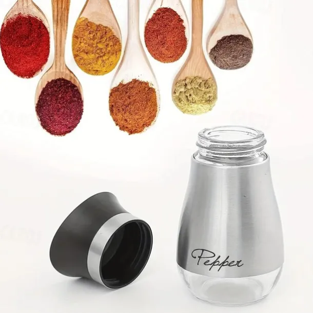 2pcs Refillable Salt & Pepper Shakers Set - Stainless Steel Lid Container for Home, Restaurant, and Picnic - 3.4oz Kitchen Accessories