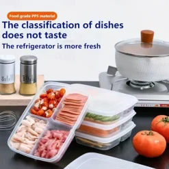 2pcs Refrigerator Storage Box Four Sections Divided Food Crisper Food Grade Sealed Box Food Meat Frozen Box Onion Ginger Garlic Prepared Vegetables Refrigerated Crisper Box Kitchen Supplies