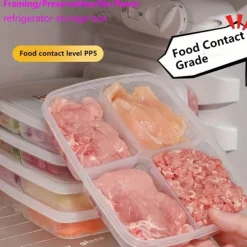 2pcs Refrigerator Storage Box Four Sections Divided Food Crisper Food Grade Sealed Box Food Meat Frozen Box Onion Ginger Garlic Prepared Vegetables Refrigerated Crisper Box Kitchen Supplies