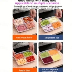 2pcs Refrigerator Storage Box Four Sections Divided Food Crisper Food Grade Sealed Box Food Meat Frozen Box Onion Ginger Garlic Prepared Vegetables Refrigerated Crisper Box Kitchen Supplies
