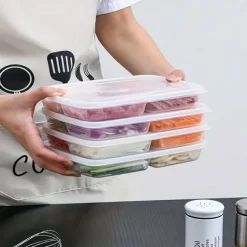 2pcs Refrigerator Storage Box Four Sections Divided Food Crisper Food Grade Sealed Box Food Meat Frozen Box Onion Ginger Garlic Prepared Vegetables Refrigerated Crisper Box Kitchen Supplies