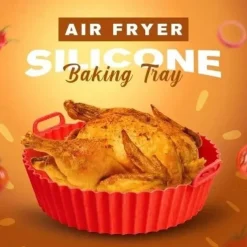 2PCS Reusable Air Fryer Silicone Pot Oven Baking Tray for Pizza Airfryer Silicone Basket Fried Chicken Grill Pan Mat for Kitchen