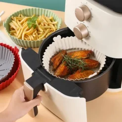 2PCS Reusable Air Fryer Silicone Pot Oven Baking Tray for Pizza Airfryer Silicone Basket Fried Chicken Grill Pan Mat for Kitchen