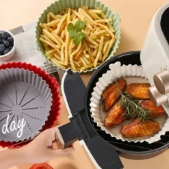 2PCS Reusable Air Fryer Silicone Pot Oven Baking Tray for Pizza Airfryer Silicone Basket Fried Chicken Grill Pan Mat for Kitchen