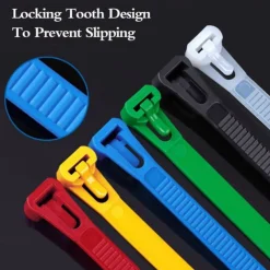 100pcs Reusable Self-Locking Nylon Cable Ties 5×300mm - Heavy Duty Adjustable Zip Ties with Buckle Design for Securing Cables, Wires