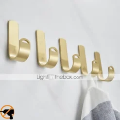 5PCS Robe Hook Brass Self Adhesive Brushed Golden Wall Mounted Hook For Bathroom/Kitchen