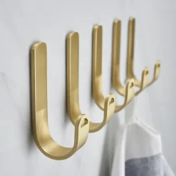 5PCS Robe Hook Brass Self Adhesive Brushed Golden Wall Mounted Hook For Bathroom/Kitchen