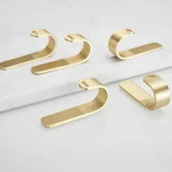 5PCS Robe Hook Brass Self Adhesive Brushed Golden Wall Mounted Hook For Bathroom/Kitchen