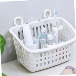 2pcs Rotatable Hook Plastic Hanging Basket - Portable Shower Caddy for Bathroom, Kitchen, and Dormitory Storage, Space-Saving Organizer