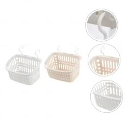 2pcs Rotatable Hook Plastic Hanging Basket - Portable Shower Caddy for Bathroom, Kitchen, and Dormitory Storage, Space-Saving Organizer