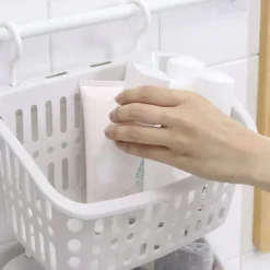 2pcs Rotatable Hook Plastic Hanging Basket - Portable Shower Caddy for Bathroom, Kitchen, and Dormitory Storage, Space-Saving Organizer