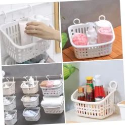 2pcs Rotatable Hook Plastic Hanging Basket - Portable Shower Caddy for Bathroom, Kitchen, and Dormitory Storage, Space-Saving Organizer