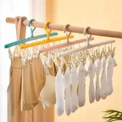 3pcs Rotating Clothes Drying Rack with 8 Clips, Non-Slip, Traceless Socks Hanger for Students' Dormitories, Household Clothes, Underwear, Socks, Ties, Ideal for Wardrobe, Bathroom, Home Organization