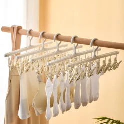 3pcs Rotating Clothes Drying Rack with 8 Clips, Non-Slip, Traceless Socks Hanger for Students' Dormitories, Household Clothes, Underwear, Socks, Ties, Ideal for Wardrobe, Bathroom, Home Organization