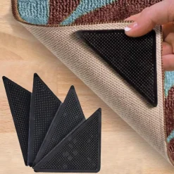 4pcs Rug Corners Grippers for Hardwood Floors Wood Floor Carpet Laminate Area Rugs on Tile - Rug Stickers - Rug Pads - Rug Tape - Double Sided Rug Tape - No Slip Rug Grip - Anti Slip Rug Grips