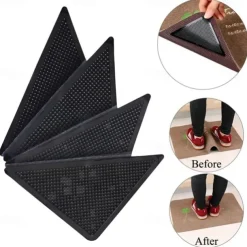4pcs Rug Corners Grippers for Hardwood Floors Wood Floor Carpet Laminate Area Rugs on Tile - Rug Stickers - Rug Pads - Rug Tape - Double Sided Rug Tape - No Slip Rug Grip - Anti Slip Rug Grips