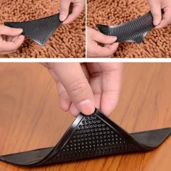 4pcs Rug Corners Grippers for Hardwood Floors Wood Floor Carpet Laminate Area Rugs on Tile - Rug Stickers - Rug Pads - Rug Tape - Double Sided Rug Tape - No Slip Rug Grip - Anti Slip Rug Grips