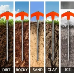 8/16pcs Screw in Tent Stakes 8" - Ground Anchors Screw in Hexagonal Spiral Glow-in-the-Dark Tent Pegs - Outdoor Night-Light Rotatable M8 Carbon Steel Hexagonal Plastic Head 20cm Threaded Tent Pegs