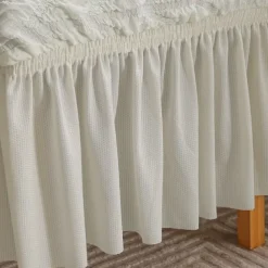 4PCS Seersucker Dining Room Chair Covers Slipcovers with Skirt Stretch Washable Seat Covers Protector, Cream