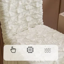 4PCS Seersucker Dining Room Chair Covers Slipcovers with Skirt Stretch Washable Seat Covers Protector, Cream