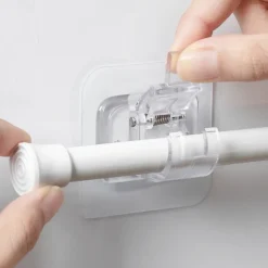 4Pcs Self Adhesive Curtain Rod Bracket Punch-free Curtain Rod Clips Nail-Free Hook Adjustable Shower Curtain Rod Hanging Holder