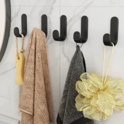 5pcs Self Adhesive Wall Hooks Stainless Steel Towel Hooks No Drilling Wardrobe Hook Self Adhesive Wall Hooks for Hanging Towels, Keys J-Shaped Hook