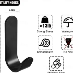 5pcs Self Adhesive Wall Hooks Stainless Steel Towel Hooks No Drilling Wardrobe Hook Self Adhesive Wall Hooks for Hanging Towels, Keys J-Shaped Hook