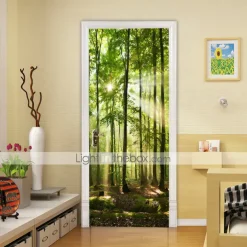 2pcs Self-adhesive Creative Waterproof Green Wood Door Stickers For Living Room Diy Decoration Home Waterproof Wall Stickers 30.3“x78.7“(77x200cm)