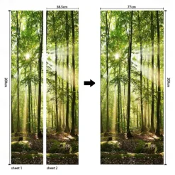 2pcs Self-adhesive Creative Waterproof Green Wood Door Stickers For Living Room Diy Decoration Home Waterproof Wall Stickers 30.3“x78.7“(77x200cm)
