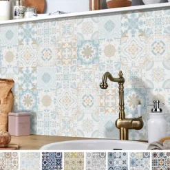 24/48pcs Self-adhesive Wall Stickers Waterproof Fresh Tiles Tile Stickers Waterproof Creative Kitchen Bathroom Living Room