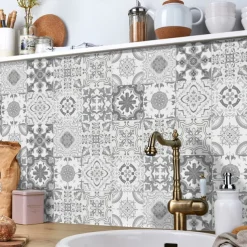 24/48pcs Self-adhesive Wall Stickers Waterproof Fresh Tiles Tile Stickers Waterproof Creative Kitchen Bathroom Living Room