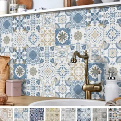 24/48pcs Self-adhesive Wall Stickers Waterproof Fashion Moroccan Tile Stickers Creative Kitchen Bathroom Living Room