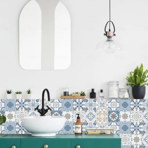 24/48pcs Self-adhesive Wall Stickers Waterproof Fashion Moroccan Tile Stickers Creative Kitchen Bathroom Living Room
