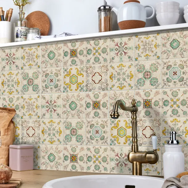 24/48pcs Self-adhesive Wall Stickers Waterproof Fashion Moroccan Tile Stickers Creative Kitchen Bathroom Living Room