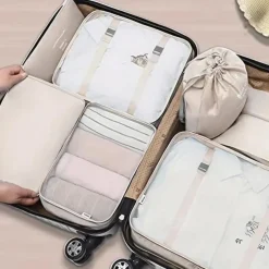7pcs Set Travel Packing Cubes, Portable Mesh Luggage Storage Bag, Underwear Clothes Organizer Bag With Shoes Bag