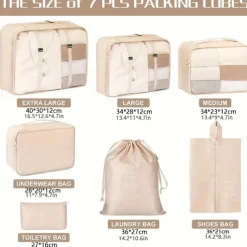 7pcs Set Travel Packing Cubes, Portable Mesh Luggage Storage Bag, Underwear Clothes Organizer Bag With Shoes Bag