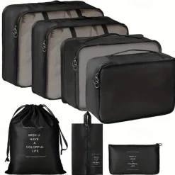 7pcs Set Travel Packing Cubes, Portable Mesh Luggage Storage Bag, Underwear Clothes Organizer Bag With Shoes Bag