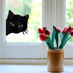 2pcs Silhouette Peeping Cat Metal Plug-in Garden Yard Art Halloween Decor Farmhouse Home Decor Outdoor Ornaments Decor Courtyard Lawn Gift Ideal For Cat Lovers