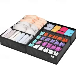 4pcs Socks Underwear Drawer Organizer Divider, ULG Washable Dresser Drawer Organizer Foldable Oxford Fabric Closet Organizers And Storage Boxes For Socks, Underwear, Ties, Belts