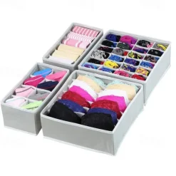 4pcs Socks Underwear Drawer Organizer Divider, ULG Washable Dresser Drawer Organizer Foldable Oxford Fabric Closet Organizers And Storage Boxes For Socks, Underwear, Ties, Belts
