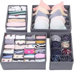 4pcs Socks Underwear Drawer Organizer Divider, ULG Washable Dresser Drawer Organizer Foldable Oxford Fabric Closet Organizers And Storage Boxes For Socks, Underwear, Ties, Belts