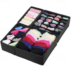 4pcs Socks Underwear Drawer Organizer Divider, ULG Washable Dresser Drawer Organizer Foldable Oxford Fabric Closet Organizers And Storage Boxes For Socks, Underwear, Ties, Belts