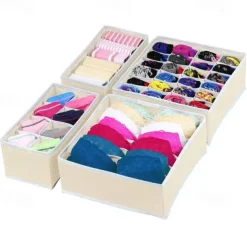 4pcs Socks Underwear Drawer Organizer Divider, ULG Washable Dresser Drawer Organizer Foldable Oxford Fabric Closet Organizers And Storage Boxes For Socks, Underwear, Ties, Belts