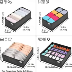 4pcs Socks Underwear Drawer Organizer Divider, ULG Washable Dresser Drawer Organizer Foldable Oxford Fabric Closet Organizers And Storage Boxes For Socks, Underwear, Ties, Belts