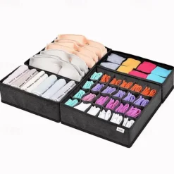 4pcs Socks Underwear Drawer Organizer Divider, ULG Washable Dresser Drawer Organizer Foldable Oxford Fabric Closet Organizers And Storage Boxes For Socks, Underwear, Ties, Belts