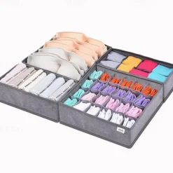 4pcs Socks Underwear Drawer Organizer Divider, ULG Washable Dresser Drawer Organizer Foldable Oxford Fabric Closet Organizers And Storage Boxes For Socks, Underwear, Ties, Belts