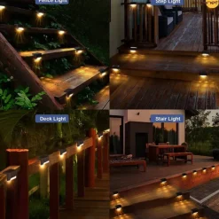 4pcs Solar Fence Lights Outdoor Waterproof Garden Light Courtyard Fence Steps Balcony Walkway Holiday Decoration Lighting Solar Night Lamp